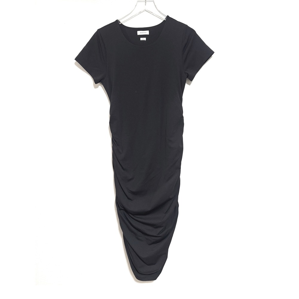 Aritzia Babaton Black Contour Ruched Side Bodycon Midi T-Shirt Dress